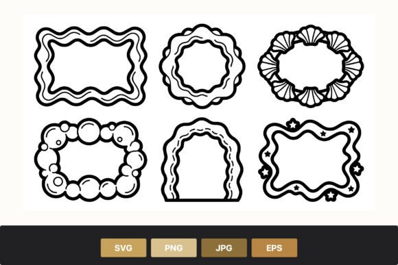 Download Wavy Line Art Frames with Shell Stars - Wavy Collection